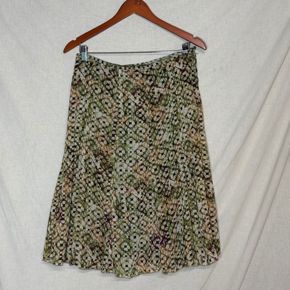 dressbarn Dresses & Skirts - Y2K Dressbarn Green Brown Geometric Print Metallic Midi Skirt Womens 8 Side Zip
